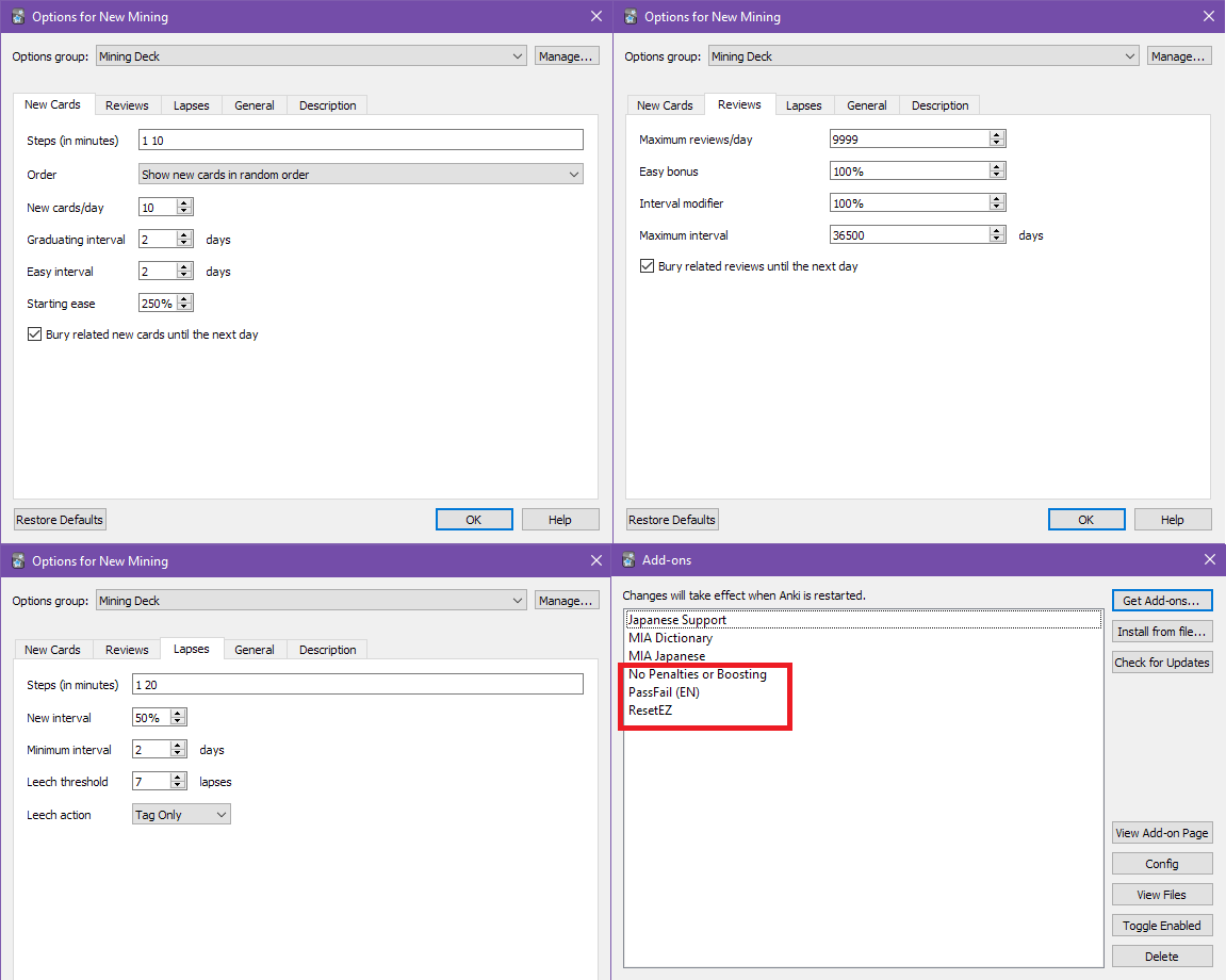 anki settings for frequent exams